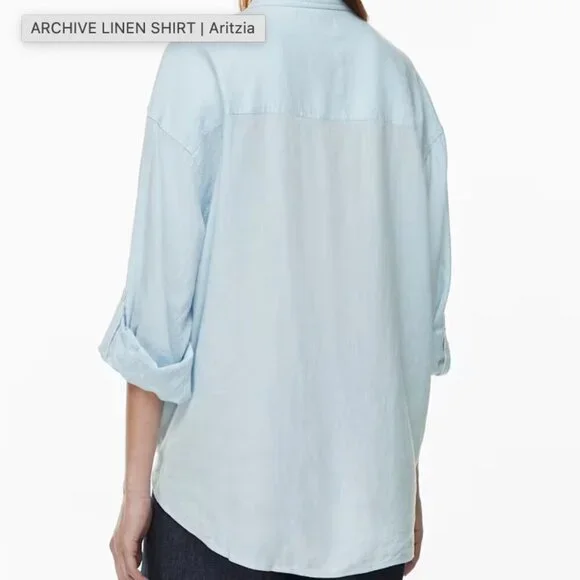 Aritzia Babaton Archive Linen Blue Shirt Oversized Linen Blend Button-Up X-Large - Picture 8 of 13